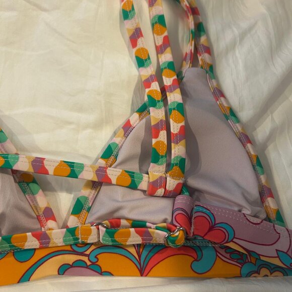 Boho Wavy Striped Strappy V-Neck Top & Cutout Bikini Set - size Small NWT - Picture 5 of 9